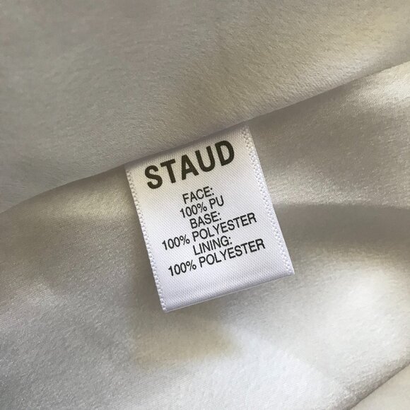 STAUD Vegan Leather Mini Cocoon Dress Womens Small Ivory V-Neck Short Sleeve - Picture 6 of 11